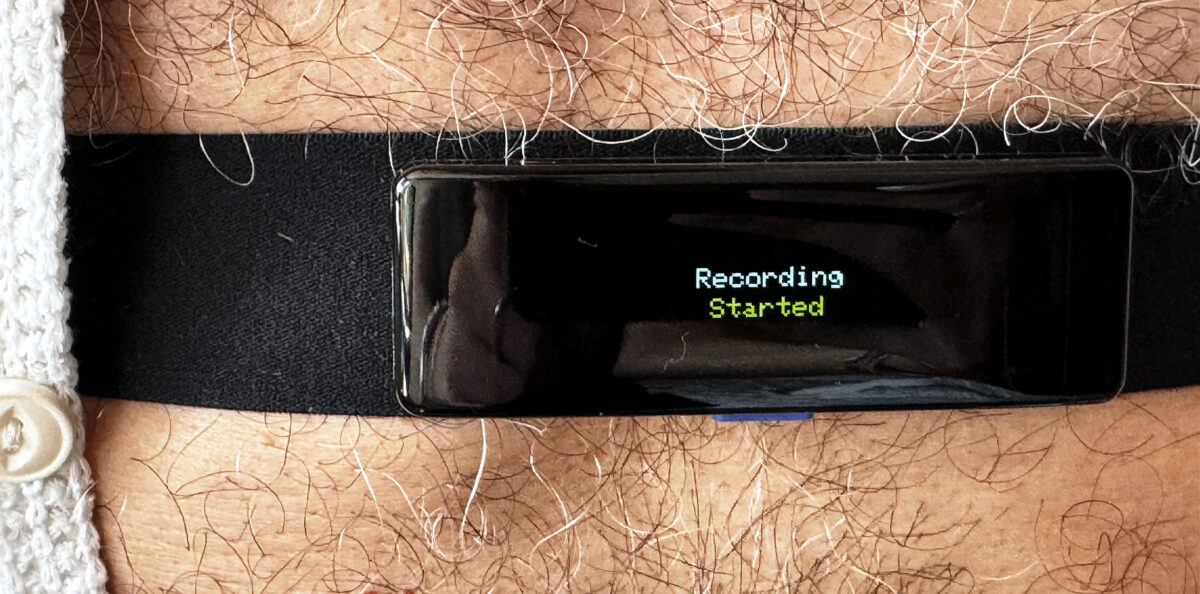 Fourth Frontier X Plus worn correctly on chest, button down, recording started