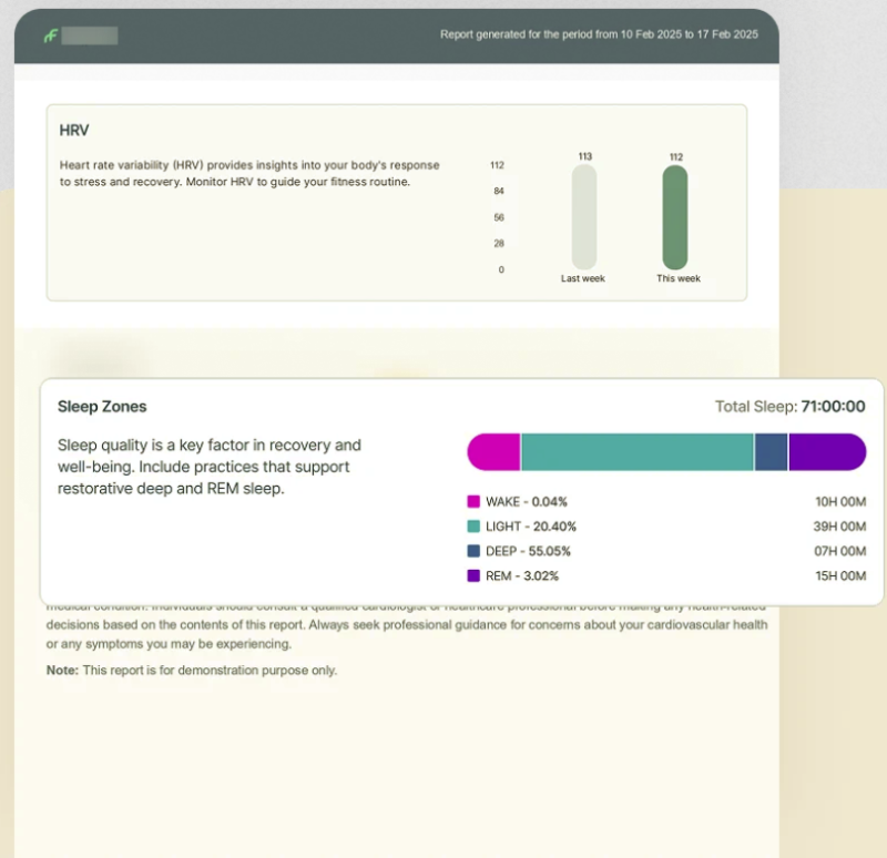 Fourth Frontier X Plus weekly report: sleep analysis